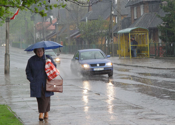 rain, old lady, umbrella, car, splash water